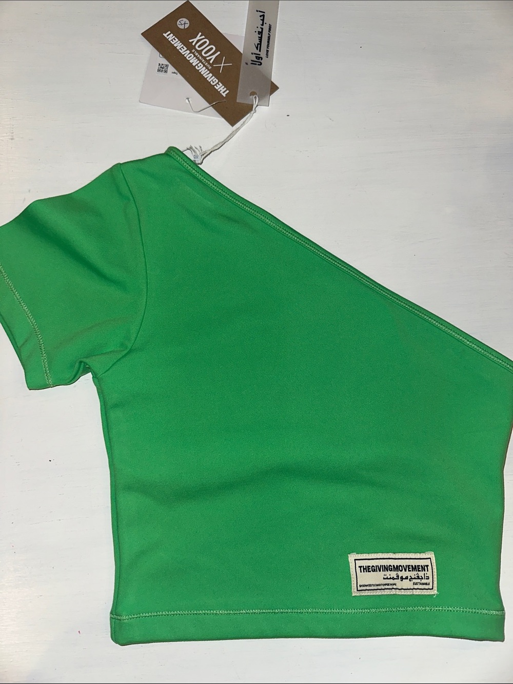 The Giving Movement Green One-Shoulder Tank Top